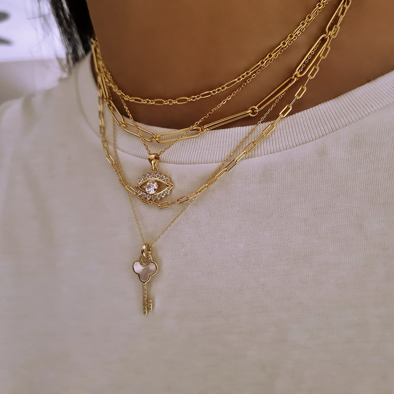 Mother Of Pearl Key Necklace, stacking gold necklaces, layering gold necklaces