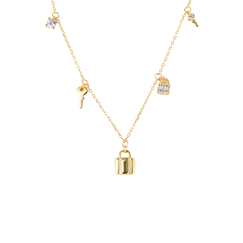 Lock & Key Charm Necklace, dainty gold stacking necklaces