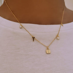 Lock & Key Charm Necklace, dainty gold stacking necklaces
