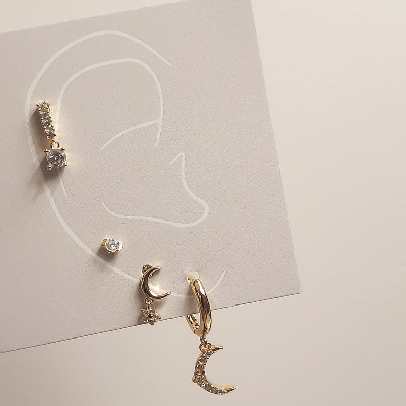 Crystal Drop Earrings, ear stacks, earring stacks, huggie earrings, womens earrings, uk jewellery brand