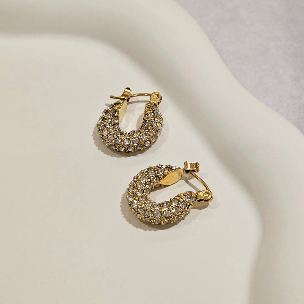 Pave Crystal Hoops, stacking gold womens hoops, minimalist gold hoops