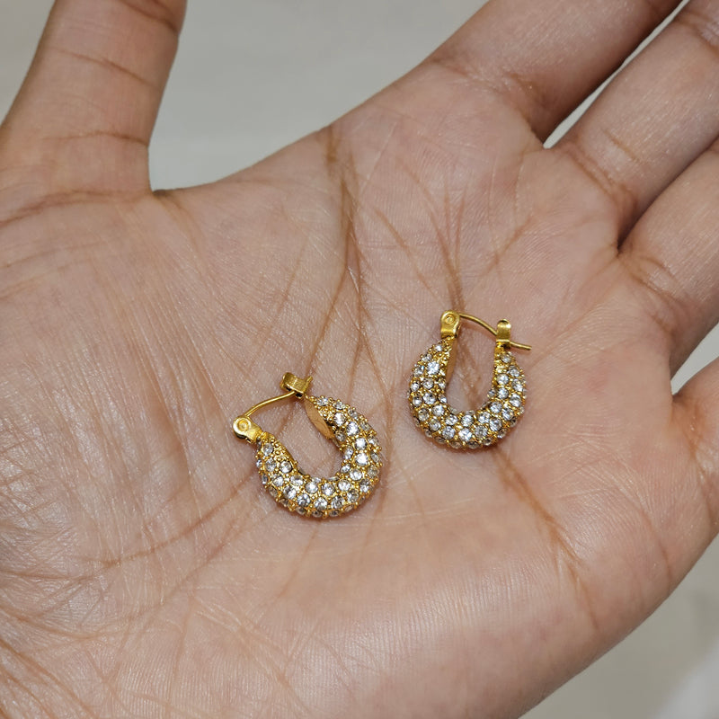 Pave Crystal Hoops, stacking gold womens hoops, minimalist gold hoops