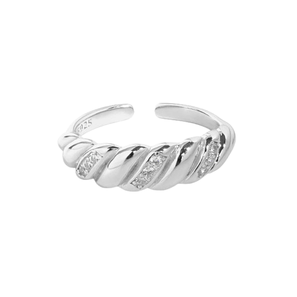 Pave Diamond Croissant Ring Silver, minimalist stacking rings silver