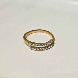 Pave Diamond Crossover Ring, dainty stacking ring, tarnish free ring