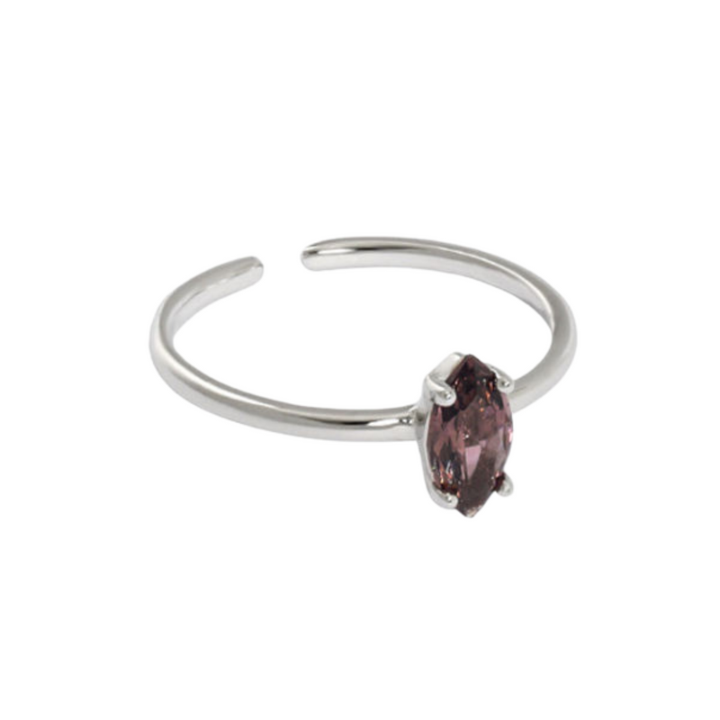 Purple crystal ring, dainty minimalist sterling silver ring