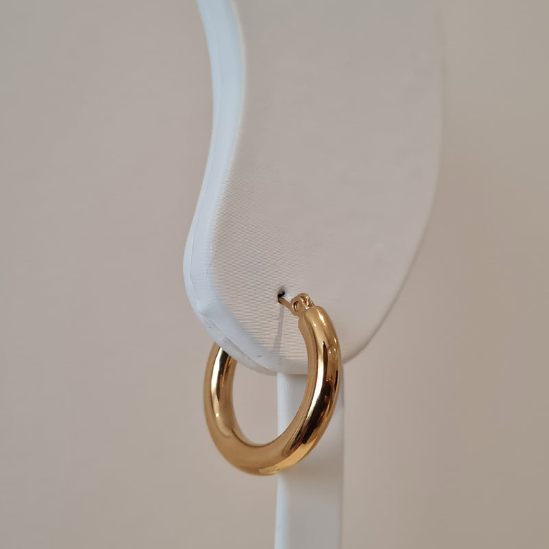 small Hoops, thick gold hoops, tarnish free waterproof gold hoops