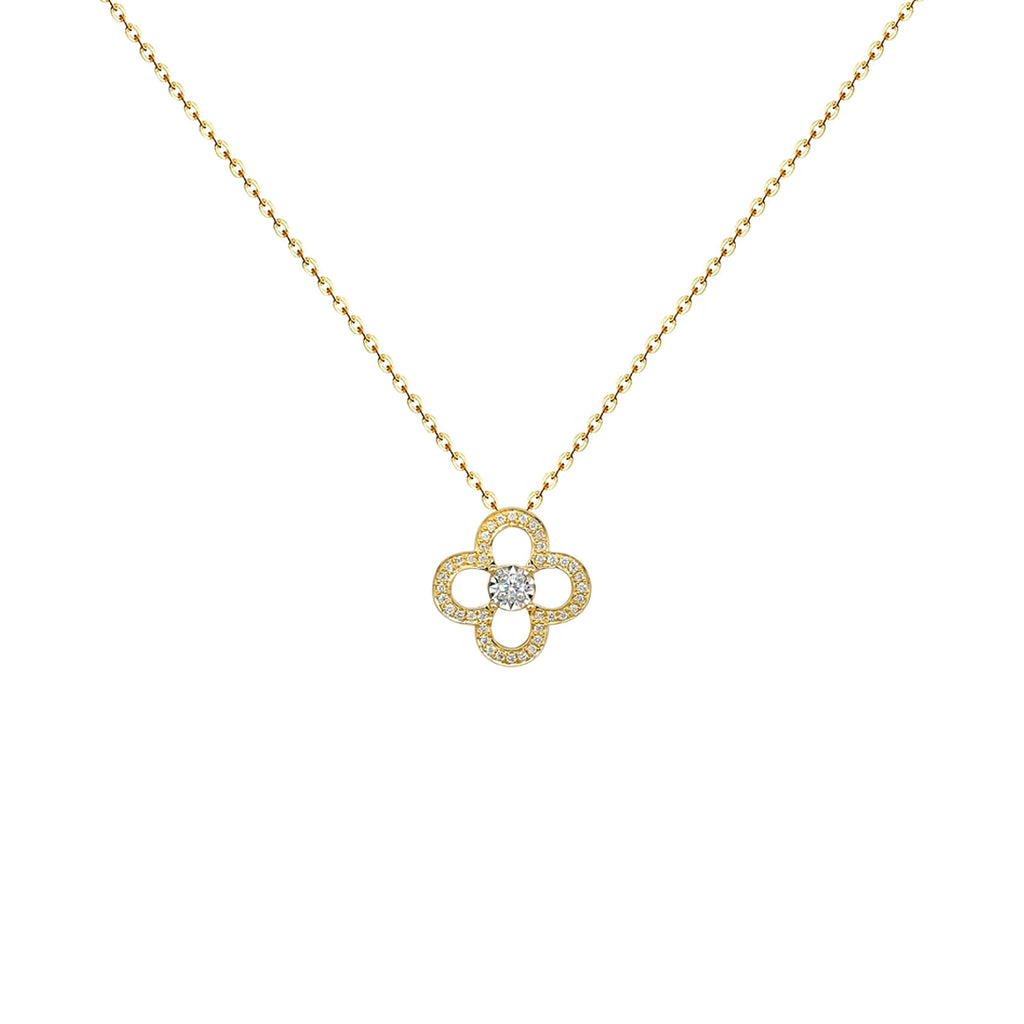 Solid 18K Gold & Diamond Clover Necklace, fine jewellery, real solid gold clover necklace, real solid gold layering dainty jewellery, gifts for her, luxury gifts for her, valentines