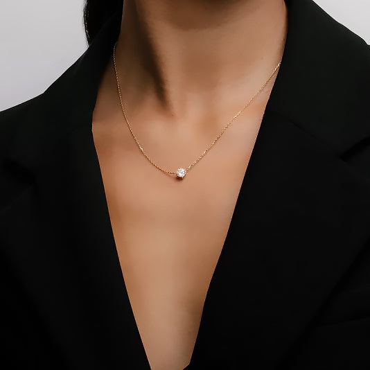 solitaire necklace gold, 14ct 925 sterling silver solitaire diamond necklace, gold layering necklace, dainty necklace