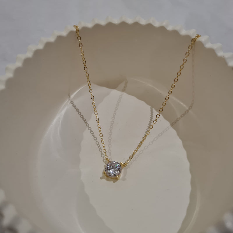 solitaire necklace gold, 14ct 925 sterling silver solitaire diamond necklace, gold layering necklace, dainty necklace