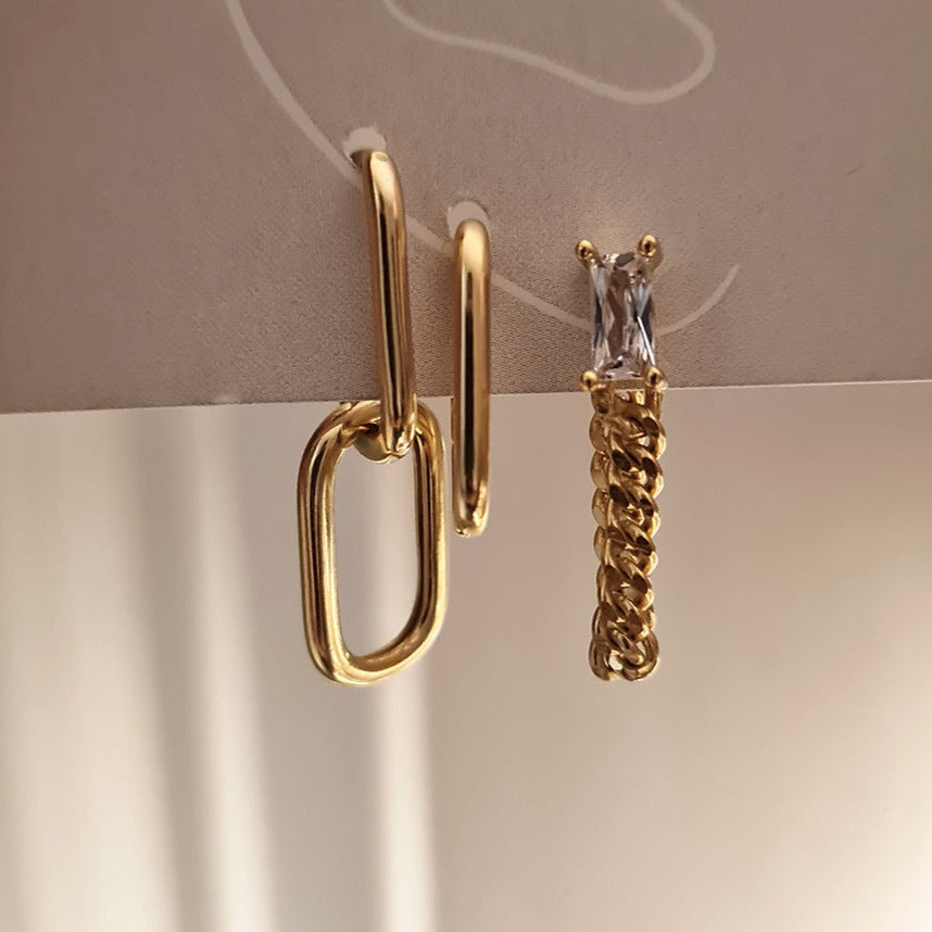 Cuban Link Earrings, womens gold statement earrings, gold stacking earrings