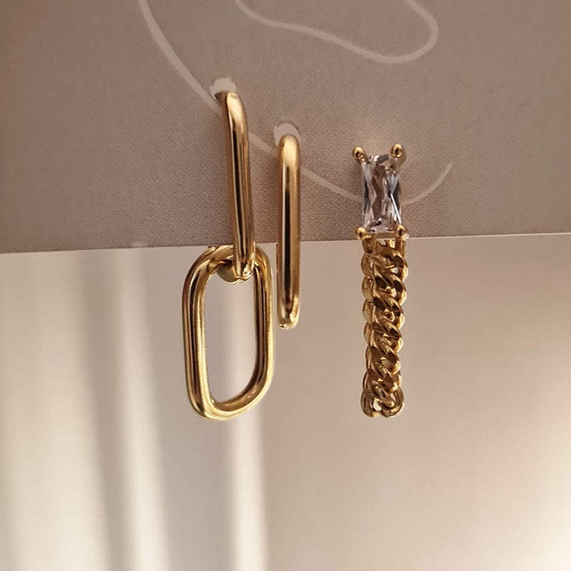 Cuban Link Earrings, womens gold statement earrings, gold stacking earrings