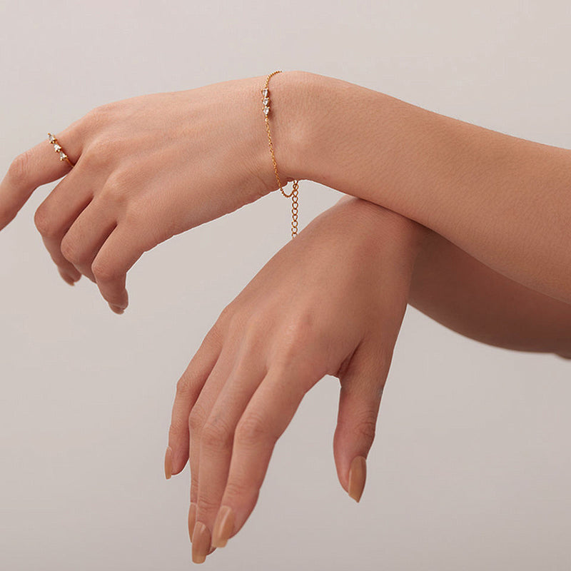 teardrop ring, dainty gold bracelet, waterproof tarnish free jewellery
