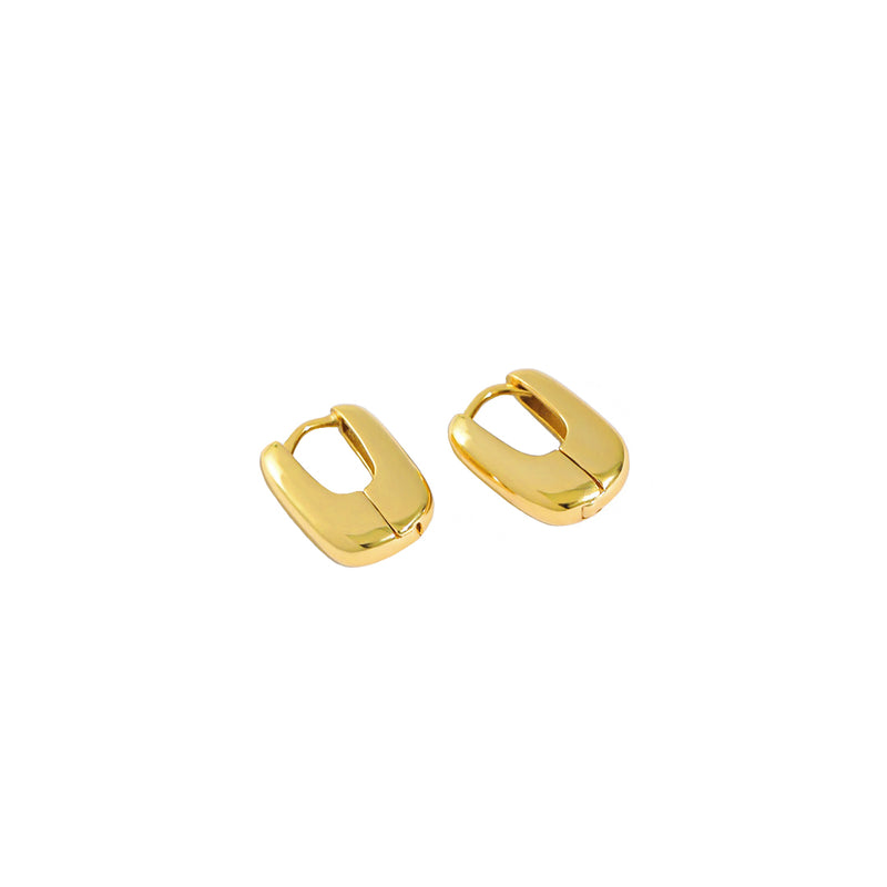 Thick Gold Oval Huggie Earrings, ear huggue, hoops, ear stacks, stacking hoops, womens earrings, uk jewelelry brand, gold vermeil jewellery, gold vermeil hoops, gold vermeil earrings