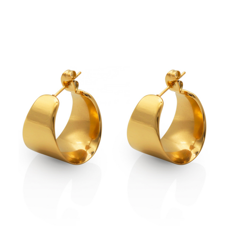 thick gold half moon hoops, chunky gold hoop earrings, tarnish free earring