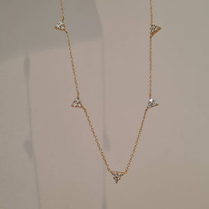 trilogy gold necklace, dainty necklace, three diamond necklace, layering gold necklaces, womens gold stacking necklaces, womens gold jewellery, 925 sterling silver gold jewellery
