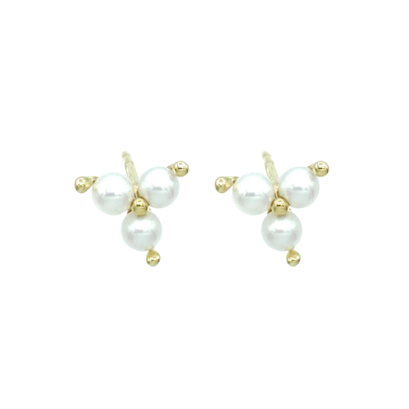 Trilogy Pearl Studs, stacking gold stud earrings,