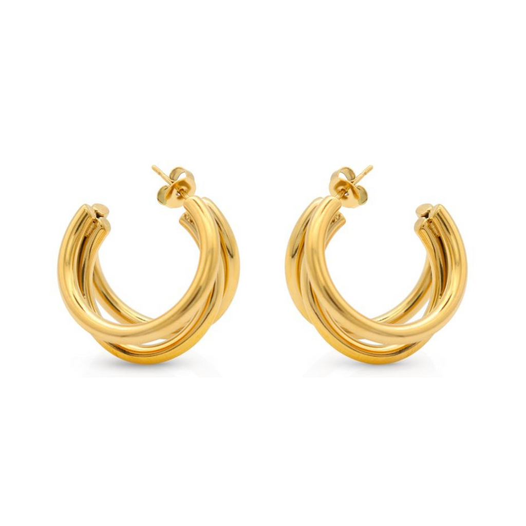 Triple Layer Gold Hoops, chunky gold statement hoops, tarnish free waterproof hoop earrings