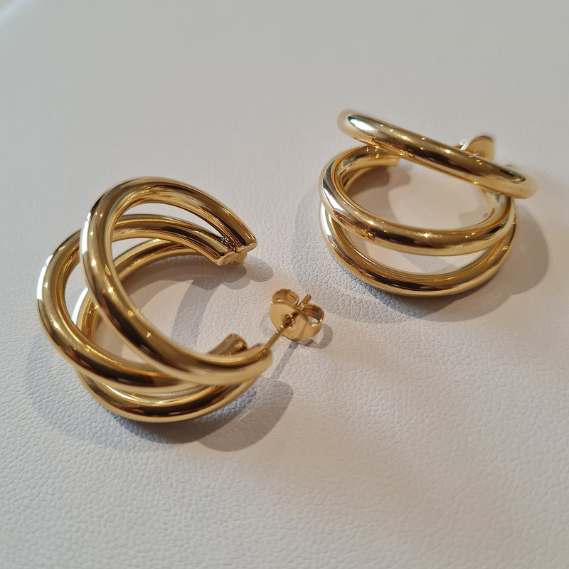 Triple Layer Gold Hoops, chunky gold statement hoops, tarnish free waterproof hoop earrings