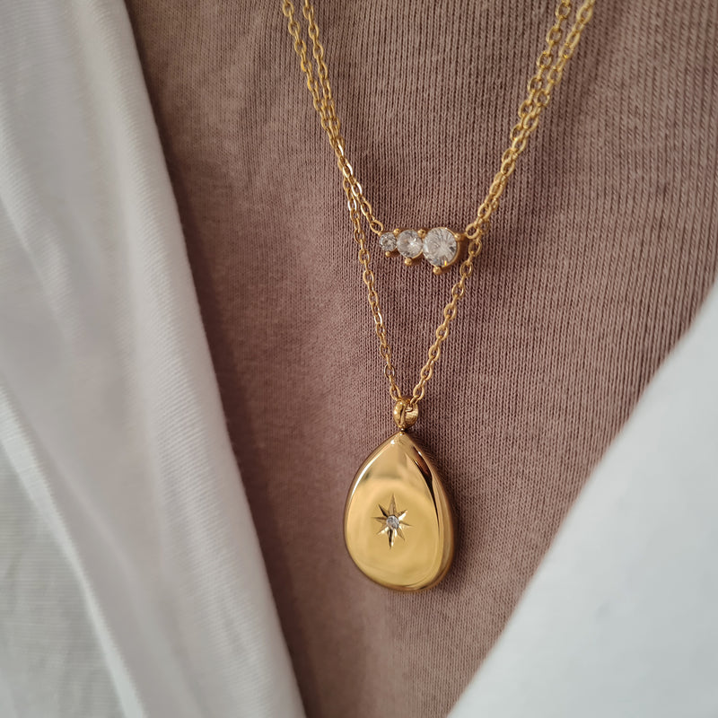 Three Stone Necklace, tarnish free gold necklace, gifts for her