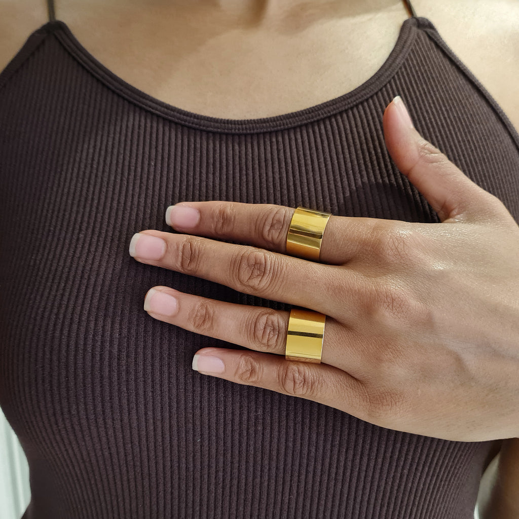 Gold Cuff Ring, wide band gold ring, cigar ring gold, gold stacking ring