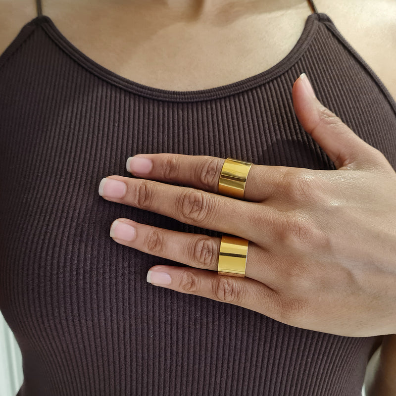 Gold Cuff Ring, wide band gold ring, cigar ring gold, gold stacking ring