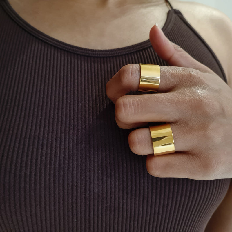 Gold Cuff Ring, wide band gold ring, cigar ring gold, gold stacking ring