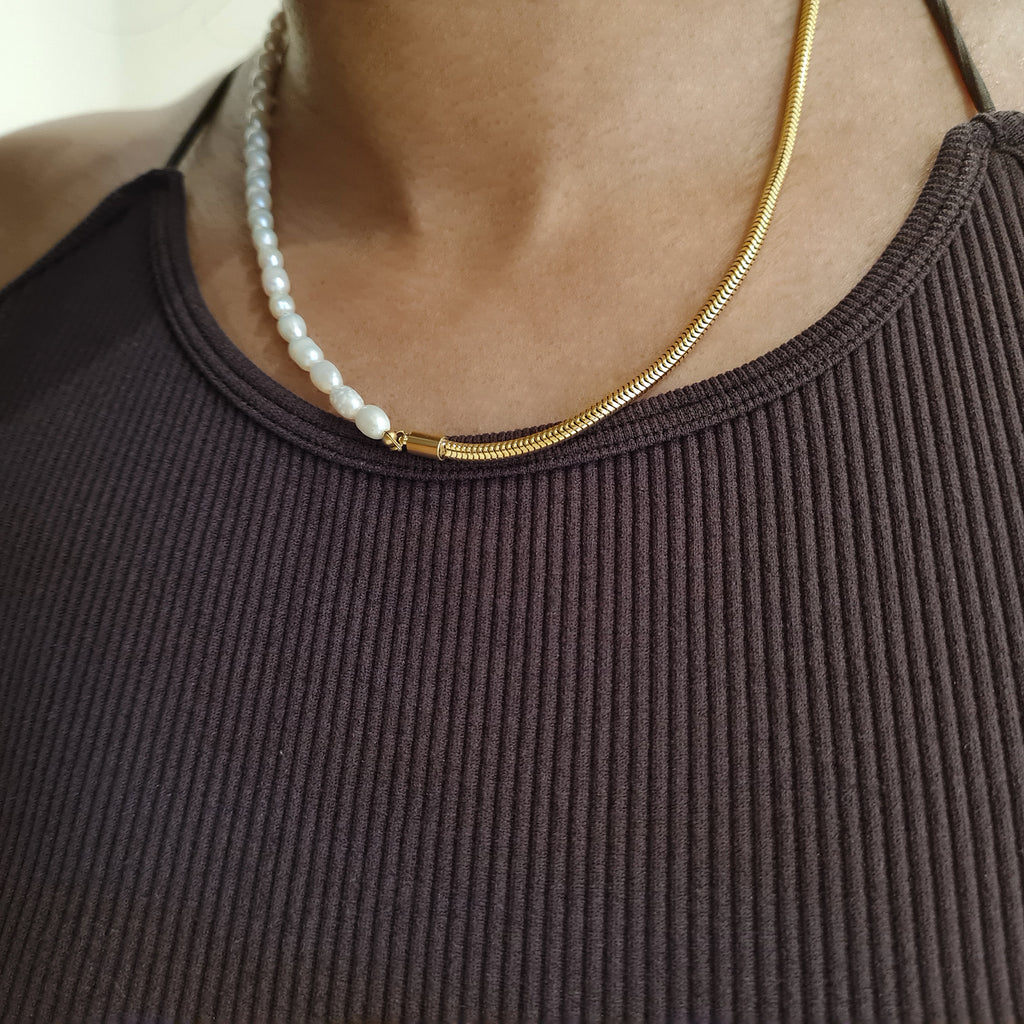 Snake Chain Pearl Necklace, Women's gold layering necklaces, gifts for her
