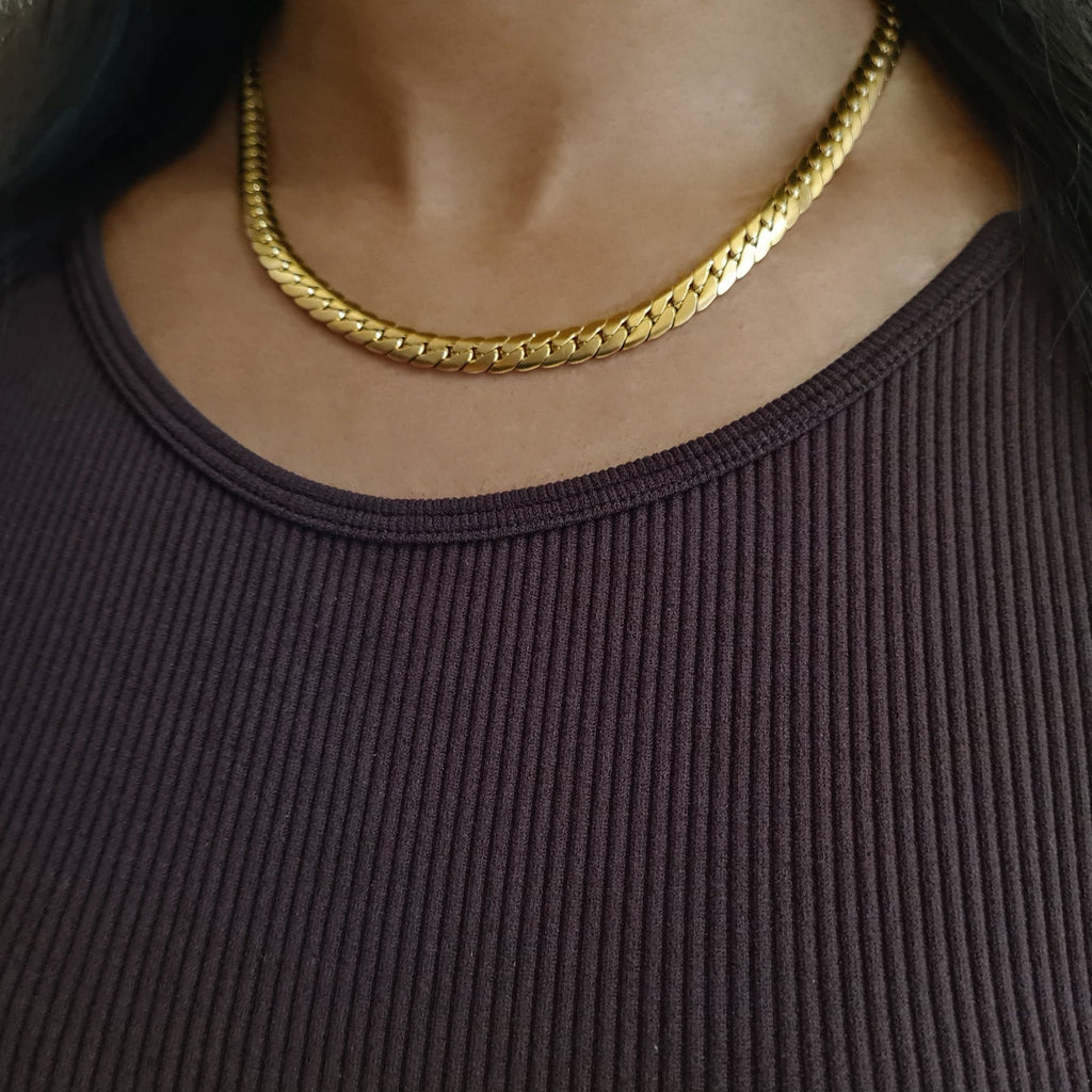 Curb Link Chain Necklace, Women's gold statement necklace, tarnish free jewellery