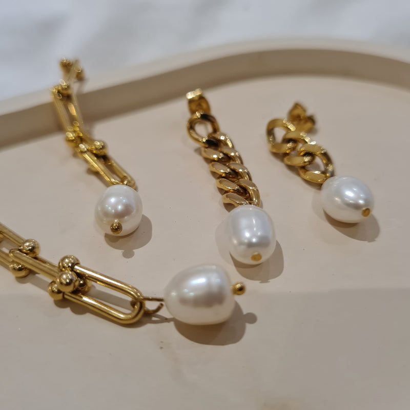 Link Chain Freshwater Pearl Earrings, tarnish free waterproof earrings jewellery, gifts for her