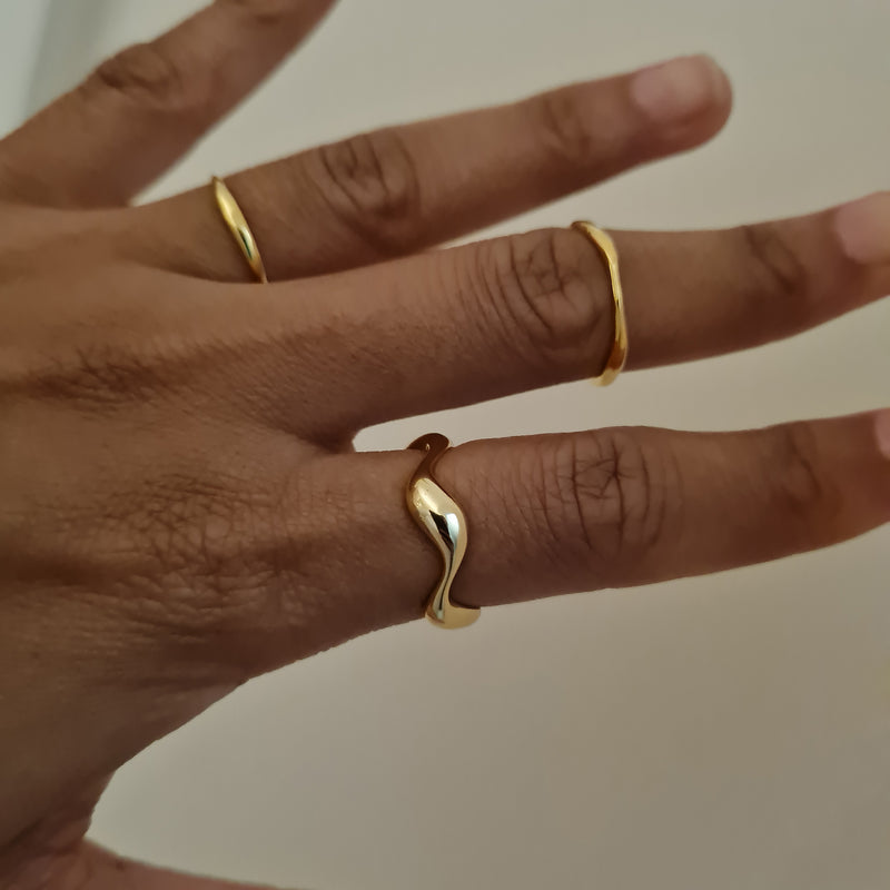 wavy ring band, minimalist gold ring, gift for her